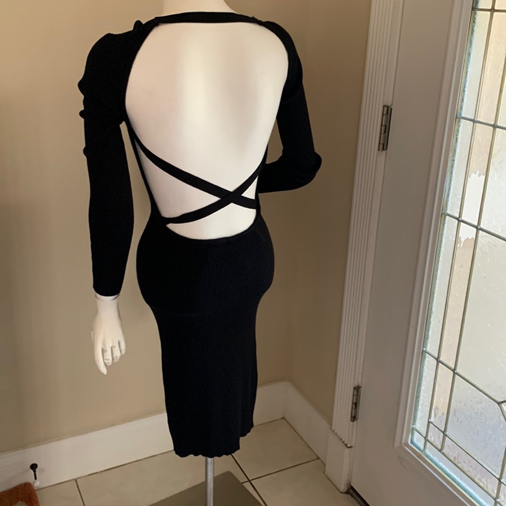 NWT Black Long Sleeved Ribbed Knit Backless Junior Women’s Dress Size Large